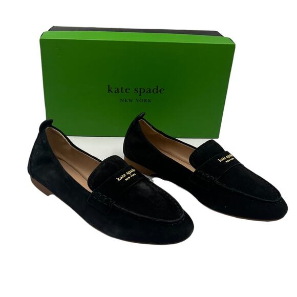 Kate Spade Eliza Suede Leather Flat Slip On Loafer Moccasin Black Size 6B - Picture 1 of 9